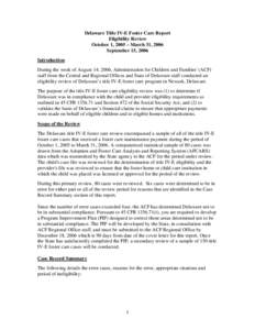 Delaware Title IV-E Foster Care Report Eligibility Review