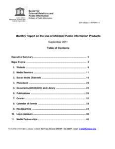 Monthly report on the use of UNESCO public information products, September 2011; 2011