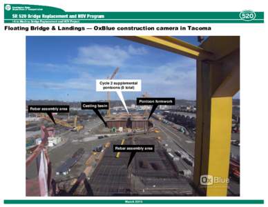 Floating Bridge & Landings — OxBlue construction camera in Tacoma  Cycle 2 supplemental pontoons (8 total)  Pontoon formwork