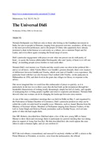 http://www.mainstreamweekly.net/article711.html Mainstream, Vol. XLVI, No 23 The Universal Didi Wednesday 28 May 2008, by Devaki Jain