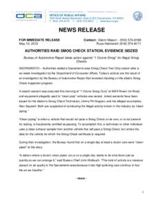 OFFICE OF PUBLIC AFFAIRS 1625 North Market Boulevard, Suite N-323, Sacramento, CA[removed]P[removed]F[removed] | www.dca.ca.gov NEWS RELEASE FOR IMMEDIATE RELEASE