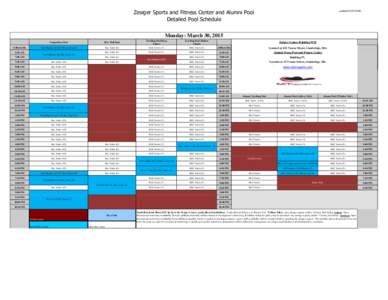 Zesiger Sports and Fitness Center and Alumni Pool Detailed Pool Schedule updated: [removed]Monday: March 30, 2015