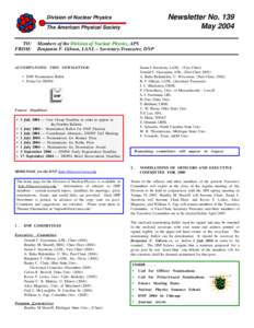 Newsletter No. 139 May 2004 Division of Nuclear Physics The American Physical Society TO: