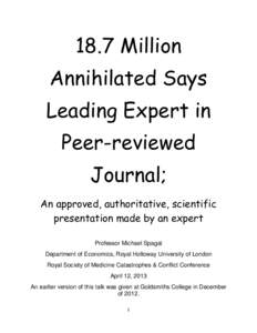 18.7 Million Annihilated Says Leading Expert in Peer-reviewed Journal; An approved, authoritative, scientific