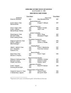 OFFICERS OF THE TOWN OF WESTON As of December 31, 2004 ELECTED BY THE VOTERS