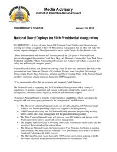 Media Advisory District of Columbia National Guard FOR IMMEDIATE RELEASE  January 18, 2013