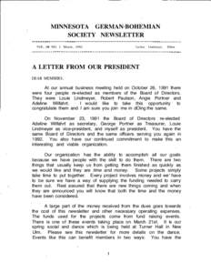 MINNESOTA GERMAN·BOHEMIAN SOCIETY NEWSLETTER VOL. ill NO. 1 March, 1992 LuAnn