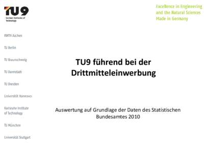 TU9 führend bei der Drittmitteleinwerbung Auswertung auf Grundlage der Daten des Statistischen Bundesamtes 2010