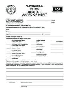 NOMINATION FOR THE DISTRICT AWARD OF MERIT NOTE: The nomination is confidential.