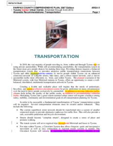 [removed]Draft FAIRFAX COUNTY COMPREHENSIVE PLAN, 2007 Edition Tysons Corner Urban Center, Amended through[removed]Areawide Recommendations: Transportation  AREA II