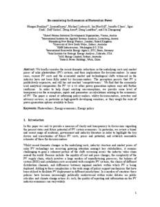 Re-considering the Economics of Photovoltaic Power Morgan Baziliana,b, IjeomaOnyejia, Michael Liebreichc, Ian MacGilld, Jennifer Chasec, Jigar Shahe, Dolf Gielenf, Doug Arentg, Doug Landfearh, and Shi Zhengrongi a  Unite