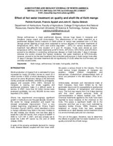 Effect of Hot Water Treatment on Quality and Shelf-Life of Keitt Mango