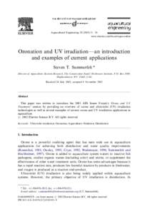 Aquacultural Engineering[removed] /36 www.elsevier.com/locate/aqua-online Ozonation and UV irradiation* an introduction and examples of current applications /