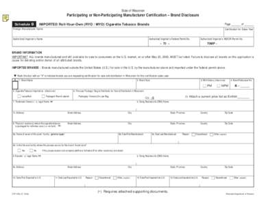 December 2004 CTP-123b Schedule B: Brand Disclosure - Imported Roll-Your-Own - Fillable Form