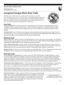 Mount Rainier National Park National Park Service U.S. Department of the Interior Longmire/Cougar Rock Area Trails All hiking times and distances are round-trip, unless otherwise indicated.