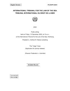 English Version  ITLOS/PVINTERNATIONAL TRIBUNAL FOR THE LAW OF THE SEA TRIBUNAL INTERNATIONAL DU DROIT DE LA MER