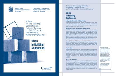 Crisis in Building Confidence - A Brief for the Standing Committee on National Defence on Bill C-7, an Act to Amend the National Defence Act