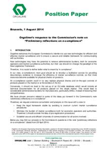 Position Paper Brussels, 1 August 2014 Orgalime’s response to the Commission’s note on “Preliminary reflections on e-compliance”  1.