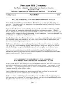 Prospect Hill Cemetery Our Nation s Capital s Historic German-American Cemetery EstablishedNorth Capitol Street, NE, Washington, DC___________________________________________________