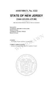 ASSEMBLY, No[removed]STATE OF NEW JERSEY 216th LEGISLATURE PRE-FILED FOR INTRODUCTION IN THE 2014 SESSION
