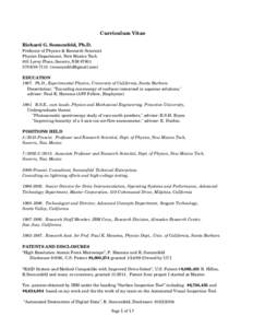 Curriculum Vitae Richard G. Sonnenfeld, Ph.D. Professor of Physics & Research Scientist Physics Department, New Mexico Tech 801 Leroy Place, Socorro, NM 87801