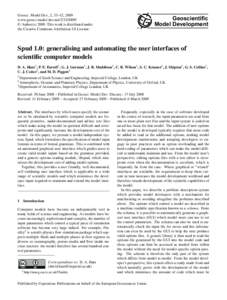 Geosci. Model Dev., 2, 33–42, 2009 www.geosci-model-dev.net/ © Author(sThis work is distributed under the Creative Commons Attribution 3.0 License.  Geoscientific