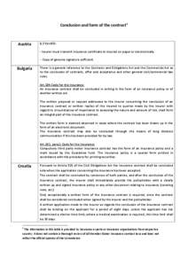 Conclusion and form of the contract1  Austria § 3 VersVG: - Insurer must transmit insurance certificate to insured on paper or electronically.