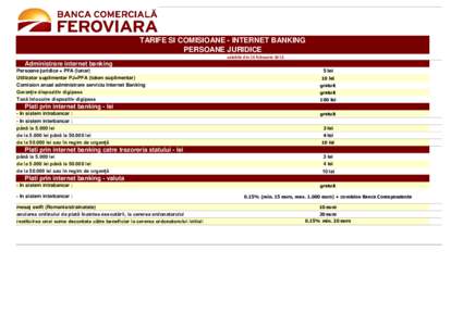 TARIFE SI COMISIOANE - INTERNET BANKING PERSOANE JURIDICE valabile din 15 februarie 2013 Administrare internet banking Persoane juridice + PFA (lunar)