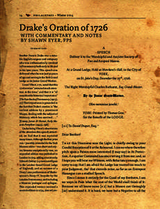 14          philalethes • Winter 2014 Drake’s Oration of 1726 W I TH C OMME N TA RY AN D NO TE S