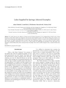 Lakes Supplied by Springs: Selected Examples Limnological Review 8, 4: Lakes Supplied by Springs: Selected Examples