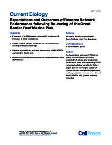 Article  Expectations and Outcomes of Reserve Network Performance following Re-zoning of the Great Barrier Reef Marine Park Highlights