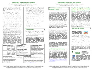 ALEXANDRIA TODAY MAY 2014 EDITION  ALEXANDRIA TODAY MAY 2014 EDITION 47 Washburn Road, Alexandria, NH[removed]www.alexandrianh.com [removed[removed]