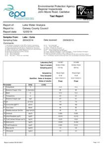 Environmental Protection Agency Regional Inspectorate John Moore Road, Castlebar Test Report Report of: Report to: