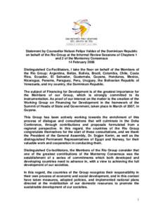 Intervención del Representante de la República Dominicana en su calidad de Secretario Pro-Témpore del Grupo de Río en la 1ª Ronda de consultas en preparación de la Conferencia de seguimiento a la Instrumentación d