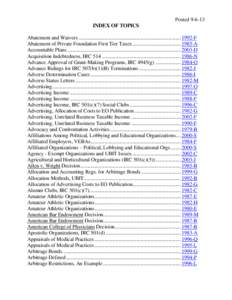 PostedINDEX OF TOPICS Abatement and Waivers ................................................................................ 1992-F Abatement of Private Foundation First Tier Taxes ...............................