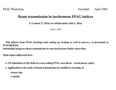 FFAG Workshop  Fermilab April 2005