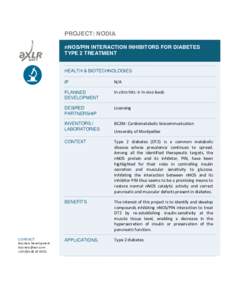PROJECT:	NODIA nNOS/PIN INTERACTION INHIBITORS FOR DIABETES TYPE 2 TREATMENT