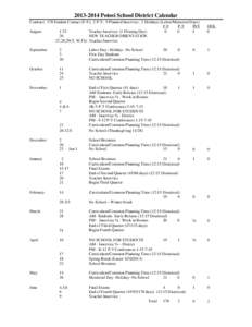 [removed]Potosi School District Calendar Contract: 178 Student Contact (F-F); 2 P-T; 9 Planned Inservice; 2 Holidays (Labor/Memorial Days) F-F P-T INS August