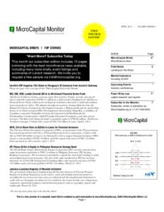 MicroCapital Monitor THE MICROFINANCE NEWSPAPER APRIL 2014  |