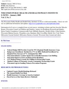 January 2005 E-News  Subject: January 2005 E-News From: Judy Knutson Date: Wed, 05 Jan[removed]:06:[removed]To: [removed]