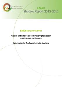 ENAR SHADOW REPORT Racism and related discriminatory practices in employment in Slovenia Katarina Vučko, The Peace Institute, Ljubljana  1