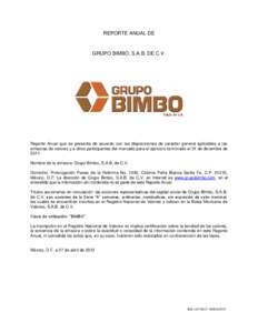 REPORTE ANUAL DE  GRUPO BIMBO, S.A.B. DE C.V.