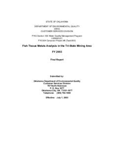 STATE OF OKLAHOMA DEPARTMENT OF ENVIRONMENTAL QUALITY (DEQ) CUSTOMER SERVICES DIVISION FY03 Section 106 Water Quality Management Program I[removed]