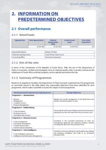 ANNUAL REPORT[removed]SOUTH AFRICAN POLICE SERVICE 2.	 I nformation on predetermined objectives