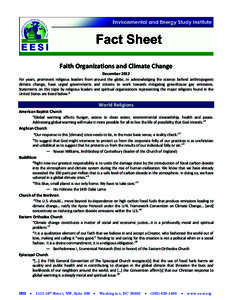 Faith Organizations and Climate Change December 2012 For years, prominent religious leaders from around the globe, in acknowledging the science behind anthropogenic climate change, have urged governments and citizens to 