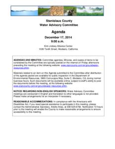 Stanislaus County Water Advisory Committee Agenda December 17, 2014 9:00 a.m.