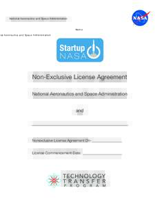 National Aeronautics and Space Administration  Non-Exclusive License Agreement National Aeronautics and Space Administration and