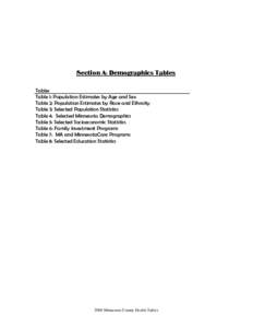 Section A: Demographics Tables Tables Table 1: Population Estimates by Age and Sex Table 2: Population Estimates by Race and Ethncity Table 3: Selected Population Statistics Table 4: Selected Minnesota Demographics