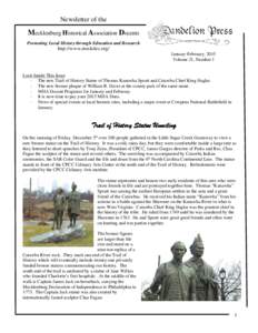 Newsletter of the  Mecklenburg Historical Association Docents Promoting Local History through Education and Research  http://www.meckdec.org/