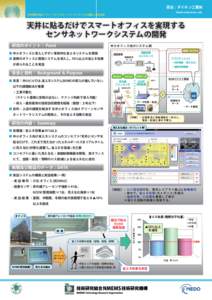 担当：ダイキン工業㈱ Daikin Industries, Ltd. 研究開発項目③ グリーンセンサネットワークシステムの構築と実証実験  天井に貼るだけでスマートオフィスを実現する